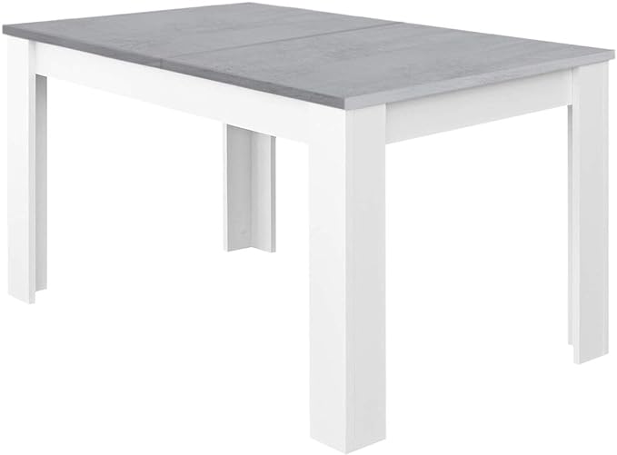 Mesa de Comedor Extensible Kendra - Blanco Artik y Gris Cemento, 140-190cm