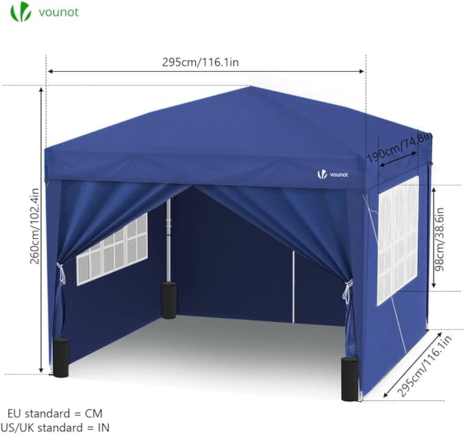 Carpa Plegable Gazebo 3x3m con Paredes Laterales - Azul