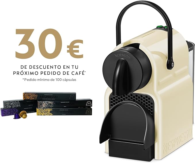 Nespresso De'Longhi Inissia EN80.CW - Cafetera de Cápsulas, 19 bares, Color Crema + Pack Bienvenida