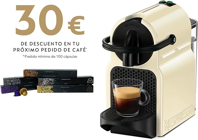 Nespresso De'Longhi Inissia EN80.CW - Cafetera de Cápsulas, 19 bares, Color Crema + Pack Bienvenida