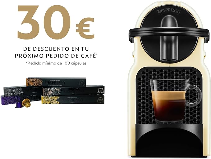 Nespresso De'Longhi Inissia EN80.CW - Cafetera de Cápsulas, 19 bares, Color Crema + Pack Bienvenida