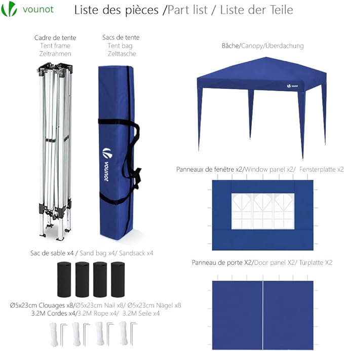 Carpa Plegable Gazebo 3x3m con Paredes Laterales - Azul