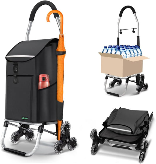 VOUNOT Carrito de la Compra Plegable – 2 en 1 con 6 Ruedas, Bolsa Desmontable y Función Carretilla (58 L, Negro)