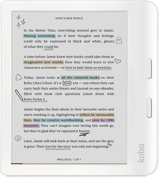 Kobo Libra Colour – eReader a Color de 7" con Luz Ajustable y Resistencia al Agua (32 GB, Blanco)