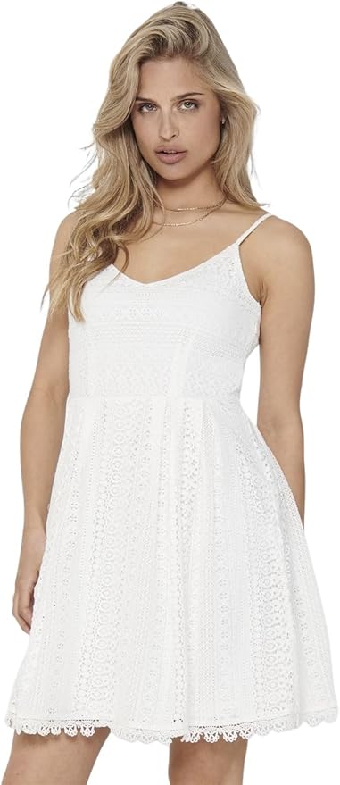 Vestido Mujer – Escote en V con Encaje y Tirantes Ajustables, Corto y Elegante para Verano