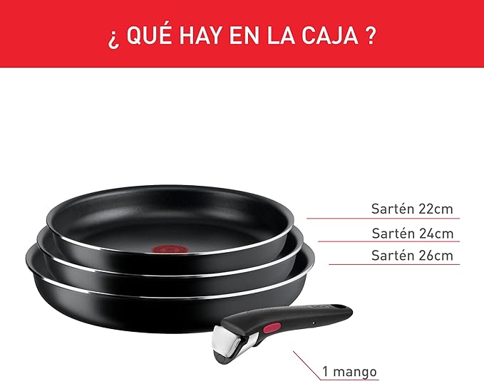 Tefal Ingenio Easy On - Juego de 3 Sartenes Antiadherentes con Mango Extraíble