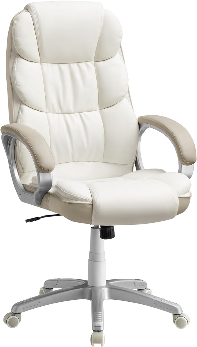 Silla Ejecutiva y de Gaming SONGMICS OBG024W01 - Ergonómica y Ajustable en Altura, Blanco Crema y Marrón Camello