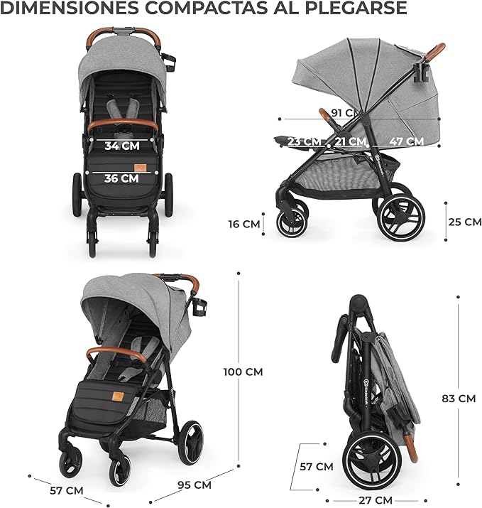 Kinderkraft GRANDE PLUS Silla de Paseo Ligera para bebés - Gris