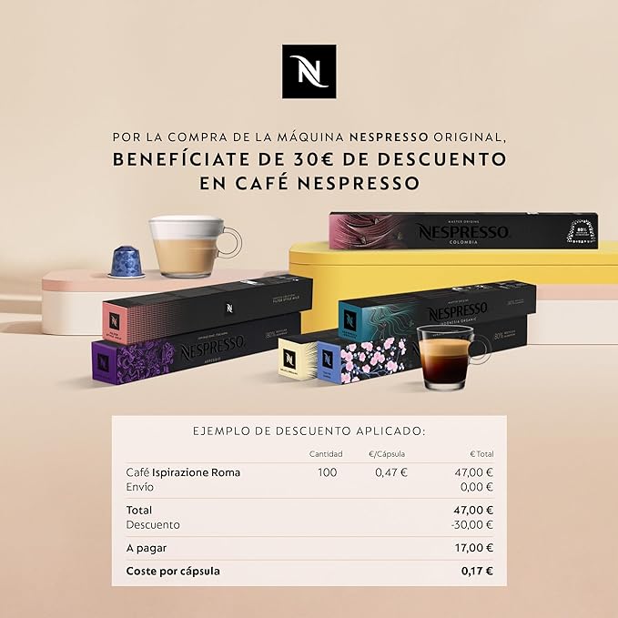 Nespresso De'Longhi Inissia EN80.CW - Cafetera de Cápsulas, 19 bares, Color Crema + Pack Bienvenida