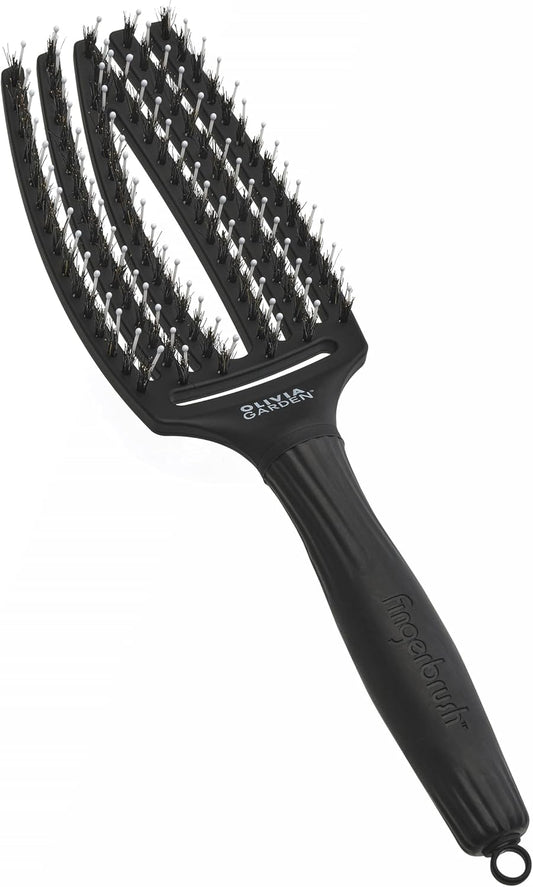 Olivia Garden Fingerbrush Care Iconic – Cepillo Desenredante con Cerdas de Jabalí y Nylon (Medium, Negro)
