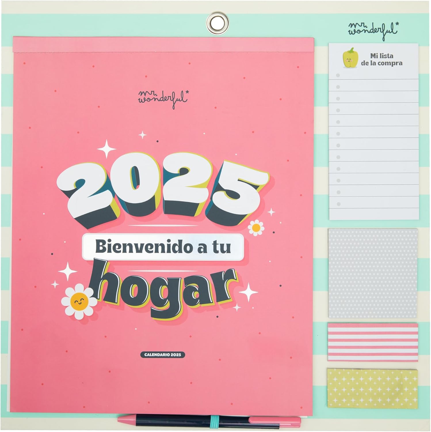 Calendario Magnético Mr. Wonderful 2025 - Bienvenido a tu Hogar con Pegatinas y Notas Adhesivas