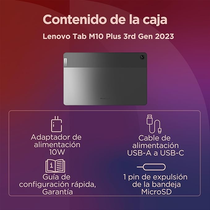 Lenovo Tab M10 Plus (3rd Gen) 2023 - Tablet 10.61" 2K, Snapdragon SDM680, 4GB RAM, 64GB, Android 12, Gris Oscuro