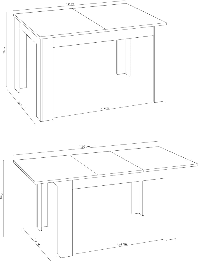 Mesa de Comedor Extensible Kendra - Blanco Artik y Gris Cemento, 140-190cm