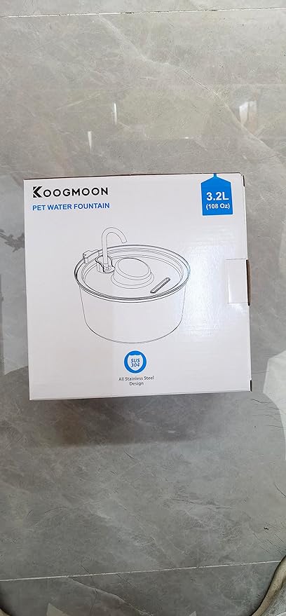 KOOGMOON Fuente de Agua para Gatos 3.2L - Acero Inoxidable con Bomba Silenciosa