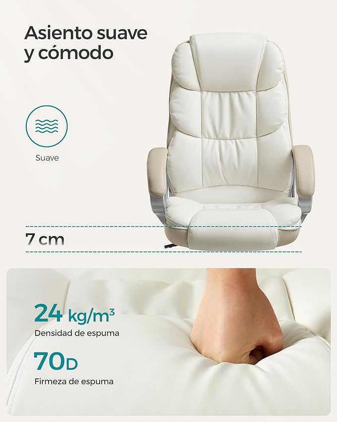 Silla Ejecutiva y de Gaming SONGMICS OBG024W01 - Ergonómica y Ajustable en Altura, Blanco Crema y Marrón Camello