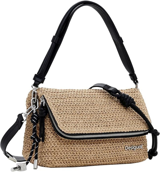 Desigual Bolso Bandolera de Rafia – Diseño Natural y Estilo Mediterráneo