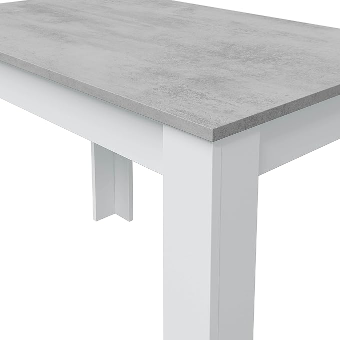 Mesa de Comedor Extensible Kendra - Blanco Artik y Gris Cemento, 140-190cm