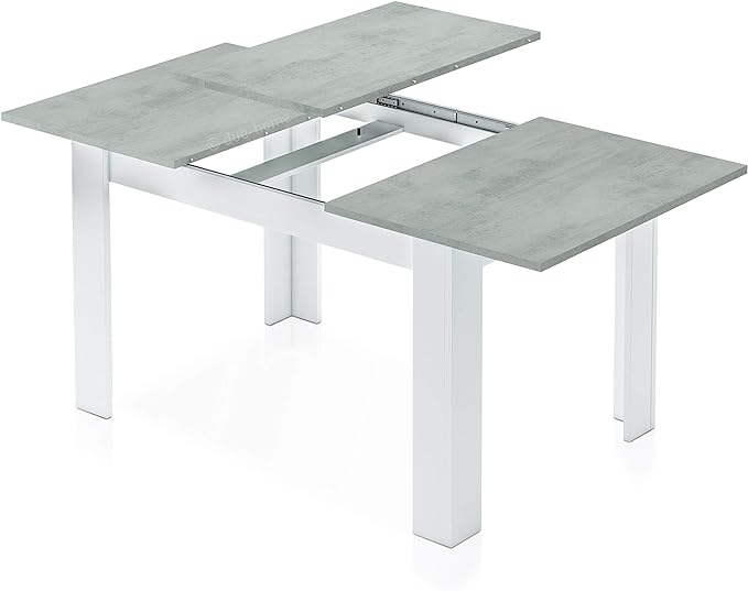 Mesa de Comedor Extensible Kendra - Blanco Artik y Gris Cemento, 140-190cm