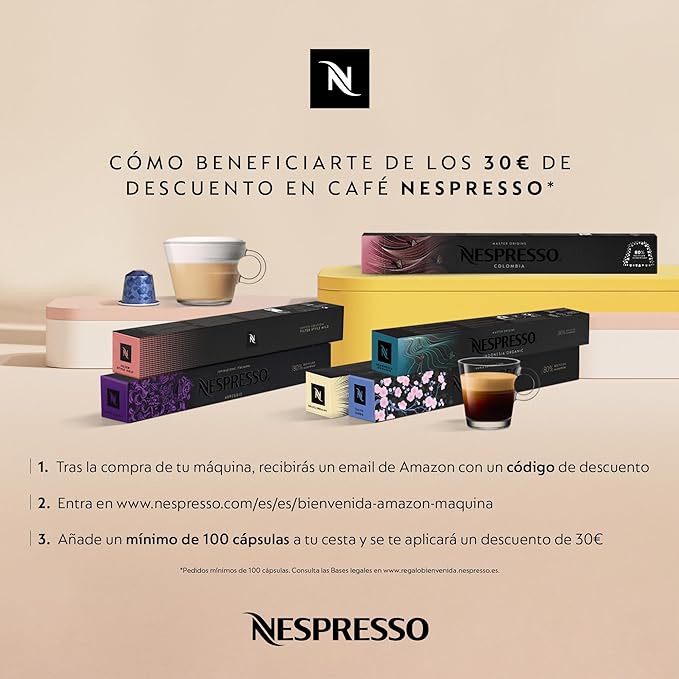 Nespresso De'Longhi Inissia EN80.CW - Cafetera de Cápsulas, 19 bares, Color Crema + Pack Bienvenida