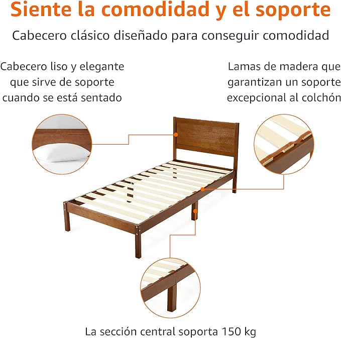 Estructura de Cama Individual en Madera Maciza - Estilo Clásico