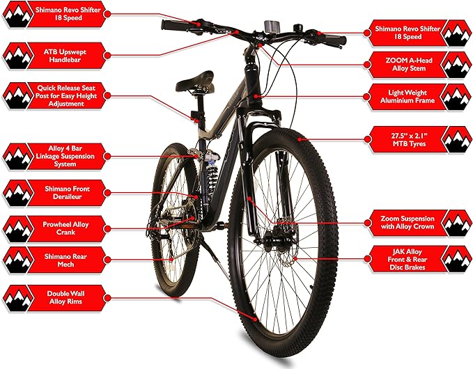 Bounty MTB con Suspensión Total y Cambio Shimano 18 Velocidades - Para Hombre