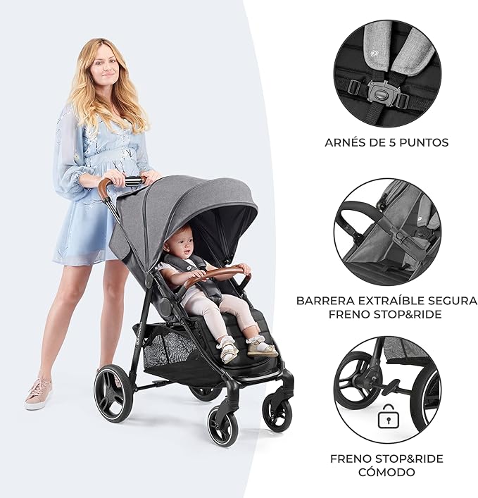 Kinderkraft GRANDE PLUS Silla de Paseo Ligera para bebés - Gris