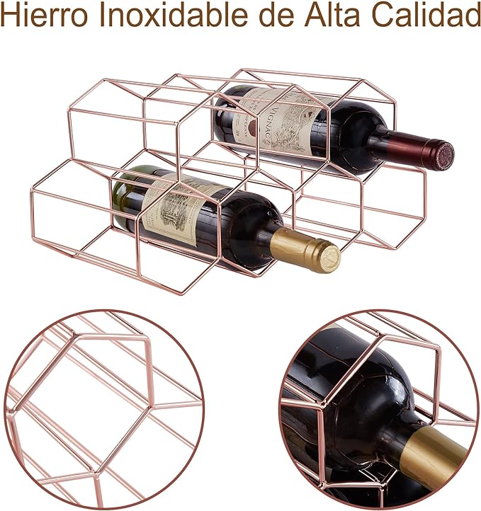 Botellero de Vino FOMANSH de 2 Niveles en Oro Rosa - Metal Apilable