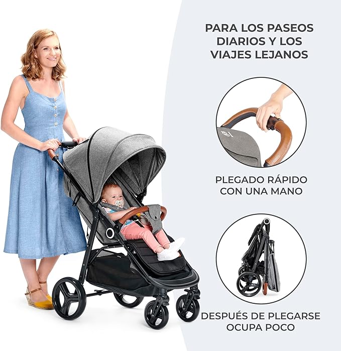 Kinderkraft GRANDE PLUS Silla de Paseo Ligera para bebés - Gris