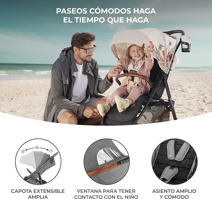 Kinderkraft GRANDE PLUS Silla de Paseo Ligera para bebés - Gris