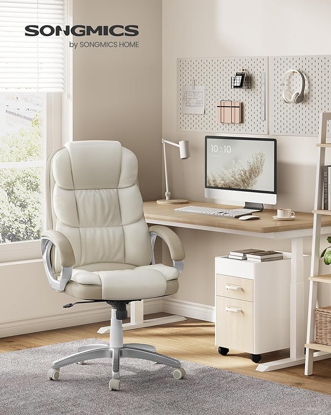 Silla Ejecutiva y de Gaming SONGMICS OBG024W01 - Ergonómica y Ajustable en Altura, Blanco Crema y Marrón Camello