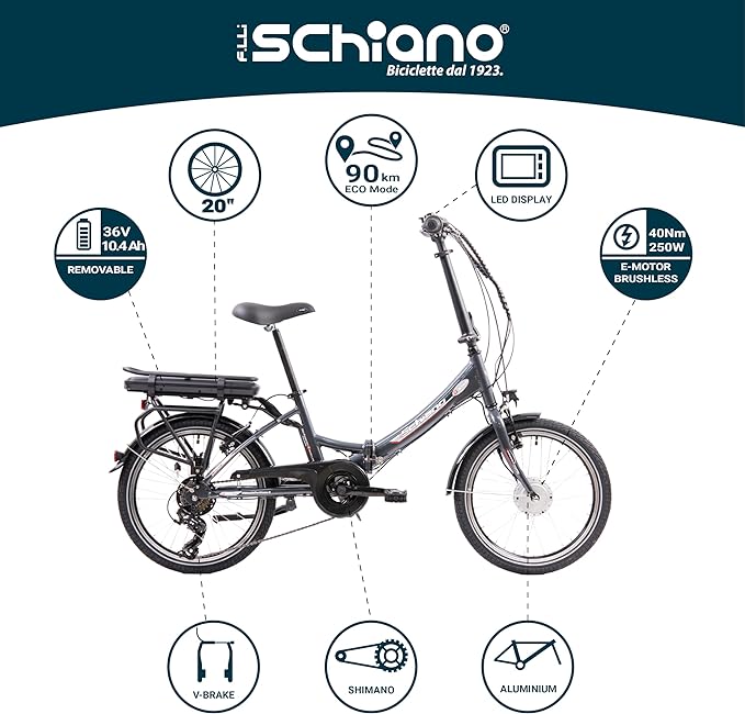 F.lli Schiano E-Star 20" - Bicicleta Eléctrica Plegable Unisex para Adultos