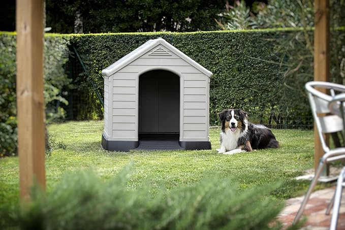 Curver Caseta de Perro de Resina para Exteriores - Para Perros Grandes y Medianos, Gris