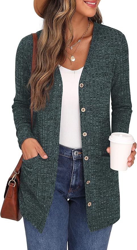 GRECERELLE Cárdigan Mujer – Chaqueta de Punto Larga con Botones, Bolsillos y Cuello en V