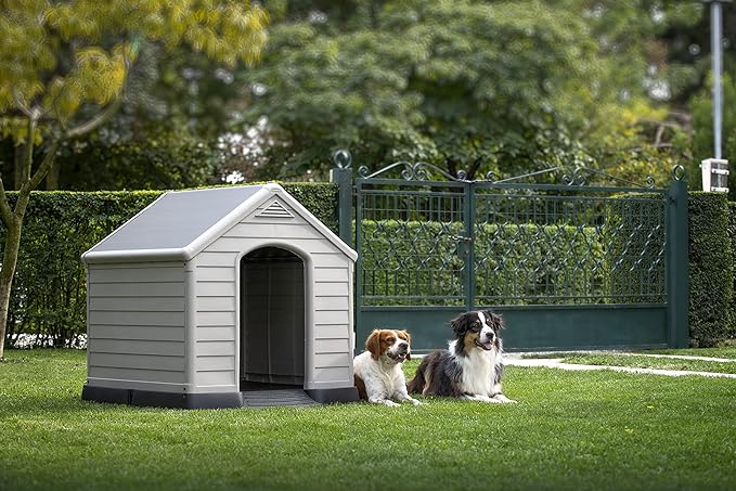 Curver Caseta de Perro de Resina para Exteriores - Para Perros Grandes y Medianos, Gris