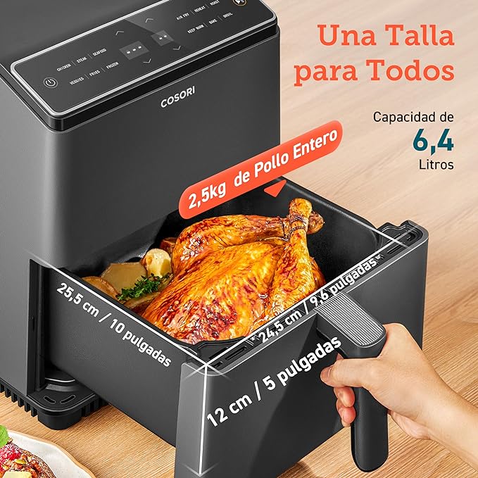 COSORI Dual Blaze Freidora de Aire Wifi 6,4 L - Con Recetas en App y 12 Programas, Gris Oscuro