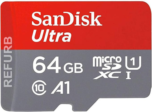 SanDisk Ultra - Tarjeta de memoria microSDXC de 64 GB y adaptador SD (hasta 100 MB/s, clase 10, U1, A1) (Reacondicionado)