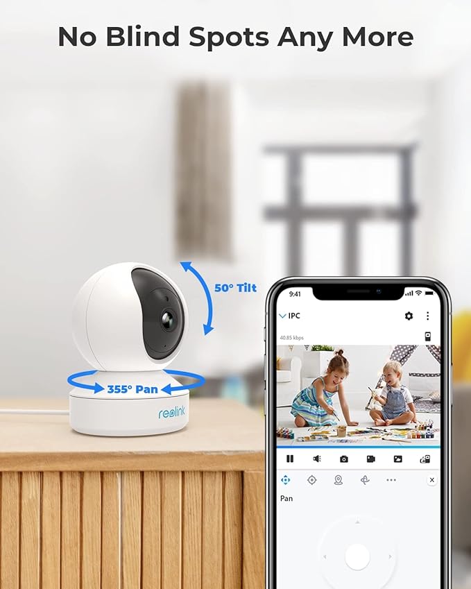 Reolink WiFi Cámara IP Interior 3MP HD Bebé Monitor, 2.4GHz Cámara Vigilancia Giratorio & Inclinación, Audio Bidireccional Detección de Movimiento Hogar Seguridad, E1 (Reacondicionado)