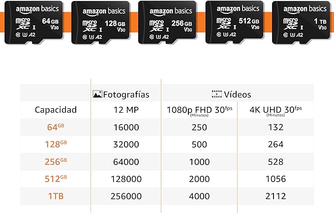 Tarjeta de Memoria Amazon Basics MicroSDXC de 128 GB