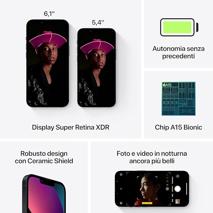 Apple iPhone 13 Mini, 128GB, Negro Noche - (Reacondicionado)