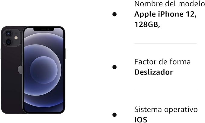 Apple iPhone 12, 128GB, Negro - (Reacondicionado) Devueltoscomonuevos.com